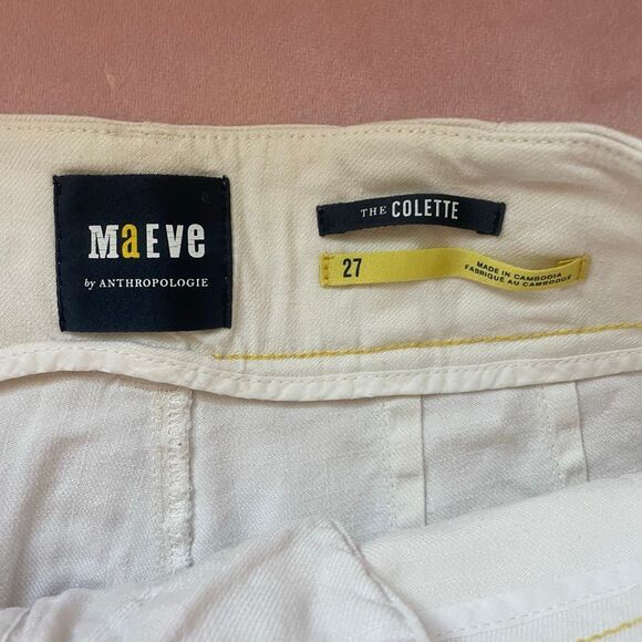 Maeve by Anthropologie The Colette Linen Blend Shorts Ivory Cream Size 27 - Picture 4 of 12